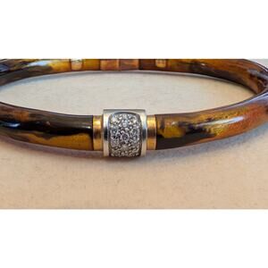 SOHO 18K Yellow Gold & Enamel Bangle Bracelet Hinged with Diamonds Cappuccino
